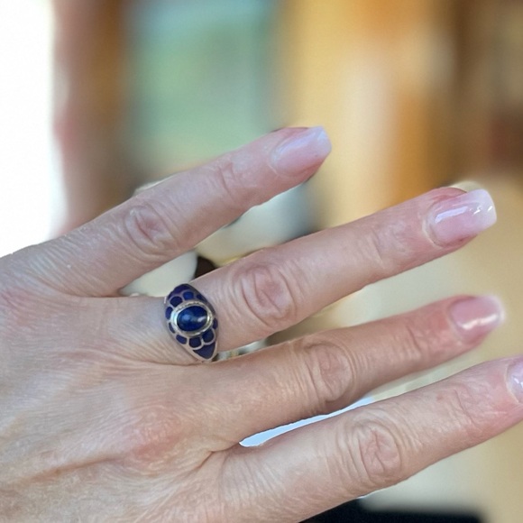 Vintage Signed 925 Silver and Lapis Ring Size 5.75 - Picture 7 of 8